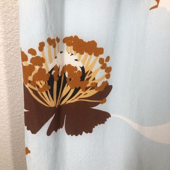 Anthropologie Postmark Pamela Silk Floral Dress Babydoll Blue Brown 4 Petite - Picture 5 of 10